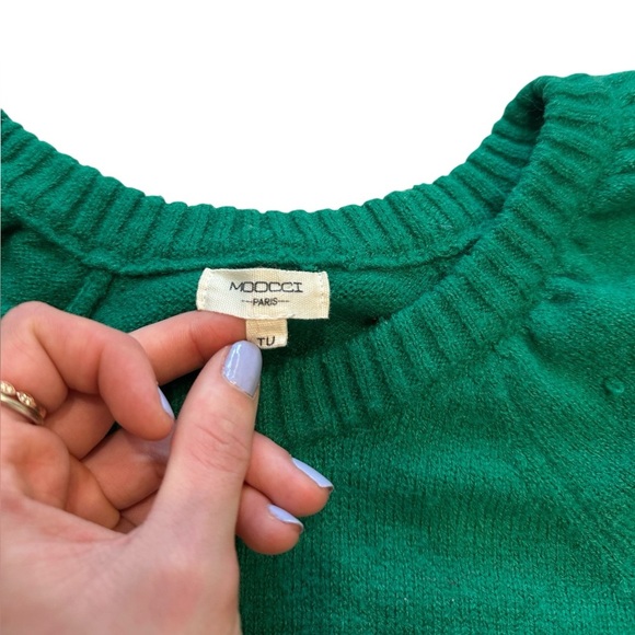 Women’s Green Knit Sweater Puff Sleeves TU - Picture 4 of 7